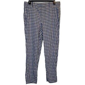 J. Jill Linen Stretch Blue White Checked Pull On Cropped Pants Stretch Med Tall